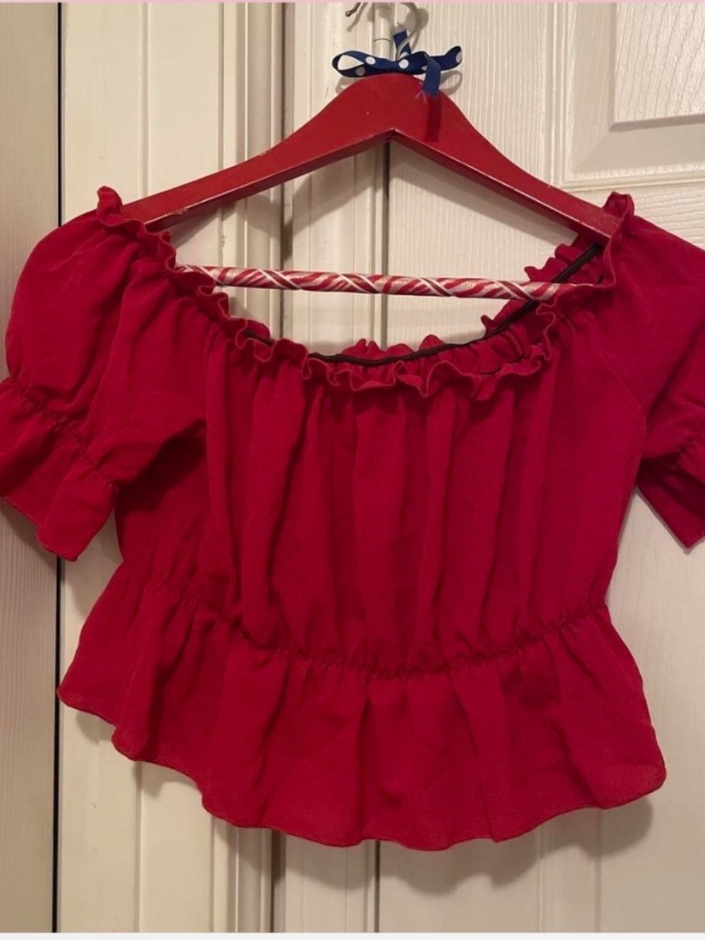 Red crop off the shoulder shirt